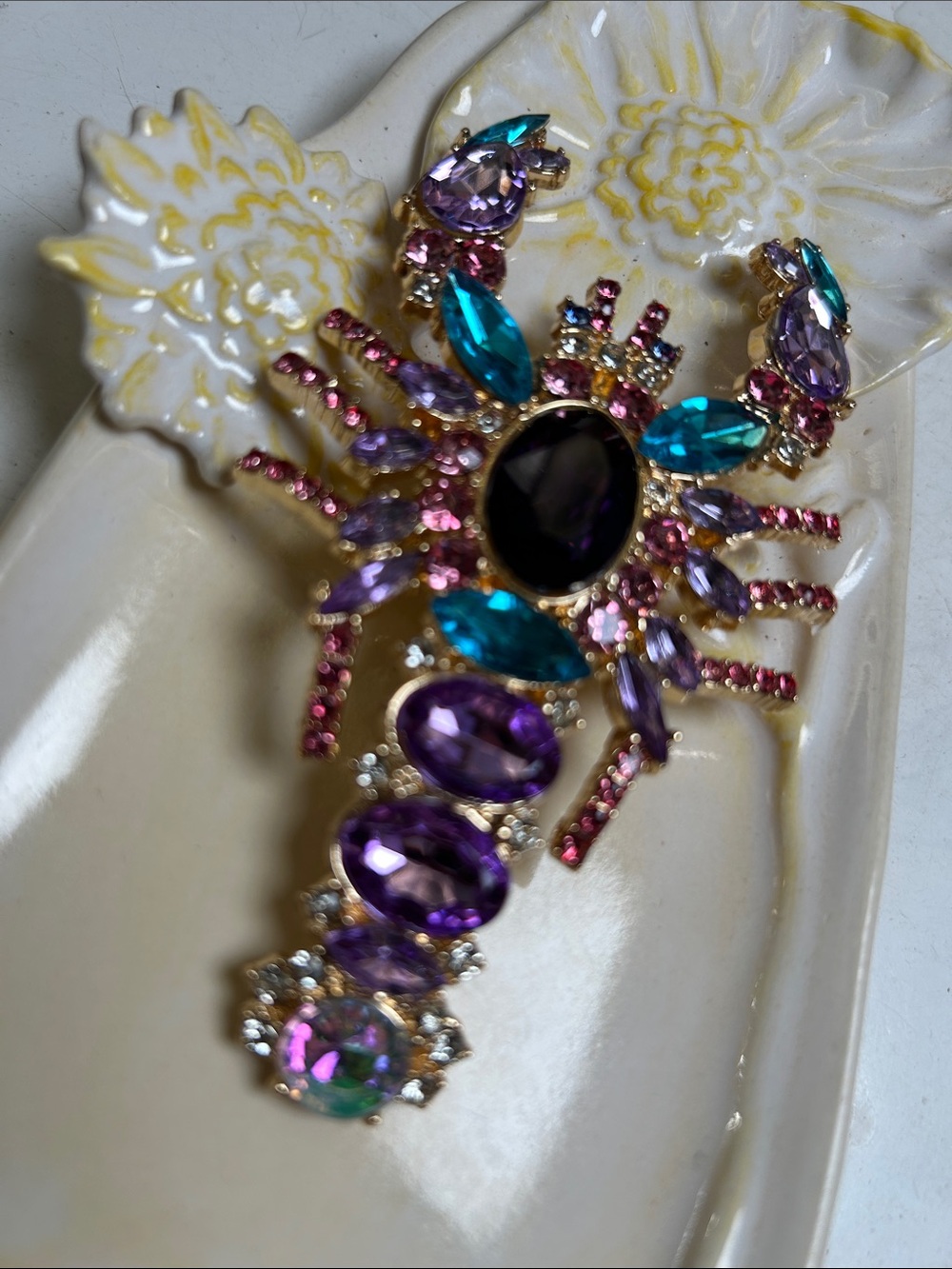 Multi-Gem  Statement Brooch - Purple, Teal & Pink